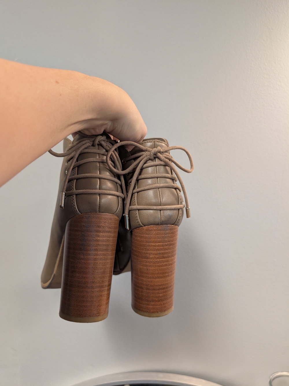 Call It Spring Taupe Lace-Up Rounded Ankle Booties 8 - Picture 3 of 5